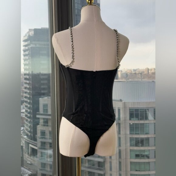 🆕 REBECCA VALLANCE 🧿 NWOT Eclipse Bodysuit, Black Mesh, Star Jewels, Sz US 4 - Picture 9 of 16
